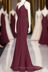 Burgundy Chiffon Spaghetti Straps A-line Long Bridesmaid Dress